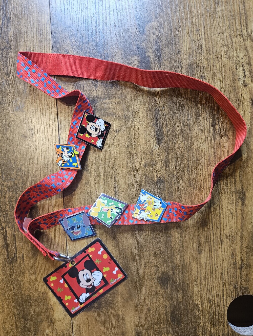 Disney Pin Red Lanyard Lot 5 Trading Pins Stitch Mickey Pluto Donald Goofy 2011